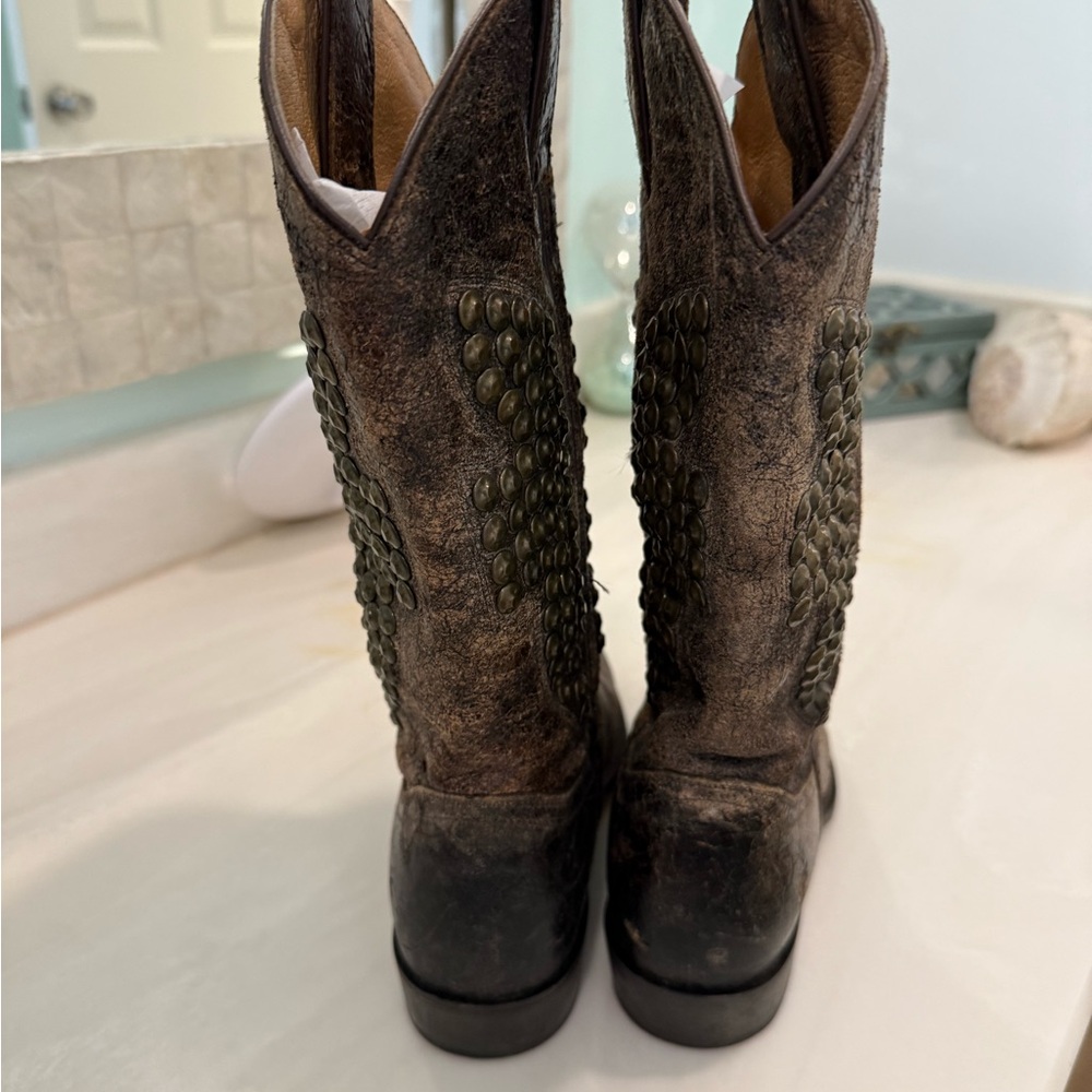 Frye Brown Heeled Boots with Studded Detail